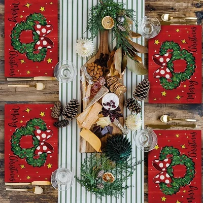 Conjunto de 4 tapetes de mesa Natal Natal férias de inverno feliz Natal 12 x 18 polegadas - Imagem 1 de 4