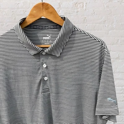 Polo de golf Puma Performance gris a rayas manga corta grande para hombre Foto 1 de 4