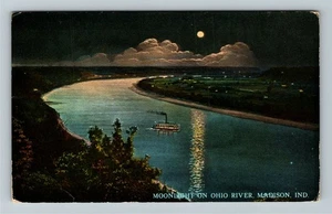Madison IN Indiana, Moonlight On Ohio River Vintage Souvenir Postcard - Picture 1 of 2