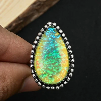 Anillo de joyería de plata de ley 925 hecho a mano con piedras preciosas de ópalo triplete verde talla 9,5 de EE. UU. Foto 1 de 4