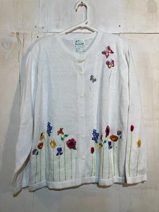 Quacker Factory Sweater XL Cottagecore Embroidered Cardigan Floral Butterfly NWT - Picture 1 of 14