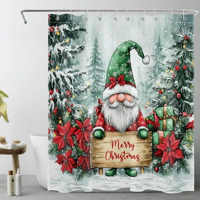 Winter Wonderland Verde Navidad Gnomo Cortina de Ducha Baño Accesorios Set Foto 1 de 4