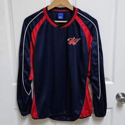Mizuno Windbreaker Mens M Blue Red Cardinal W Logo Embroidered Long Slv Pullover - Image 1 of 4