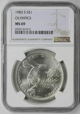 1983-S Olympics Discus Thrower Modern Silver Commemorative Dollar $1 MS 69 NGC - Image 1 of 4