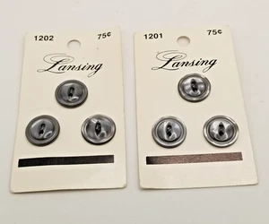 Lansing ~ runde graue 2-Loch Knöpfe " 3 auf Karte NOS (2 Karten) #1201 & #1202 - Bild 1 von 3
