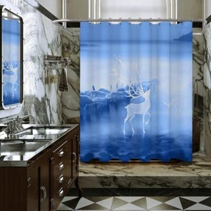 Navy Blue Fabric Shower Curtain Waterproof 72"x72" with Grommets & Hooks - Picture 1 of 8