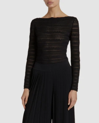 $1900 Alaia Women's Black Long Sleeves Laine Supreme Bodysuit Size IT 44/US 12 - Image 1 of 3