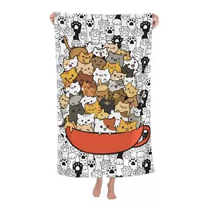 Cat Beach Towel Microfiber Quick Dry 32"x52" Sand-Free Bath Towel for Travel - Picture 1 of 9