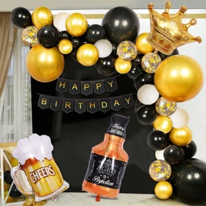 Black Gold Birthday Party Decorations Set Happy Birthday Confetti Balloons with - Picture 1 of 11