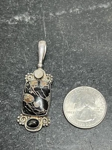Sajen Sterlingsilber Jaspis, schwarzer Stern Diopside & Regenbogen Mondstein Anhänger - Bild 1 von 3