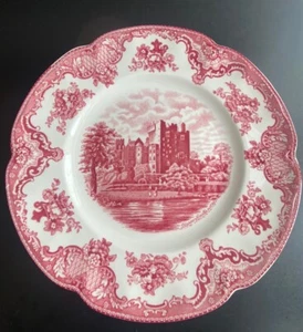 Johnson Bros Old Britain Castles  Red 9 7/8” Dinner Plate Crown Marked set of 4 - Picture 1 of 6