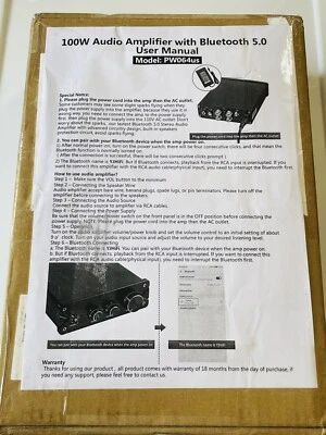 PW064us Bluetooth Home Audio 2 Channel Amplifier Receiver 100W x 2 Bass & Treble - Image 1 of 4