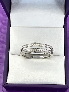 ๐ 10k White Gold Diamond Solitaire Enhancer Guard Wrap Insert Ring Band - Picture 1 of 9