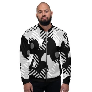 Herren Jacke - Retro Bomberjacke im geometrischen Stil schwarz/grau - Bild 1 von 12