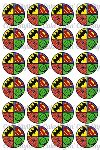 24 x Superhero Theme Cupcake Toppers Edible Wafer Paper Hulk Batman Superman - Picture 1 of 1