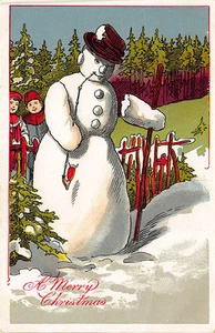 "A Merry Christmas" Snowman Postcard - Picture 1 of 2