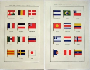 Merchant Flags of Maritime Countries - Original 1903 Stone Chromo-Lithographs - Picture 1 of 4