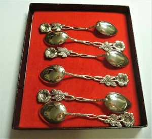 FABULOUS VINTAGE ESTATE HALLMARKED 835 SILVER 6 TEA SPOONS BOXED ROSE # 19030 - Picture 1 of 3