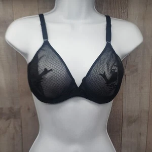 Vintage Timpa Tholen Holland Duet Black Lace Sexy Underwire Demi Bra Size 36C - Picture 1 of 19