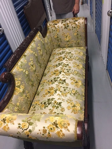 Victorian Era Settee upholstered in European Velvet and Satin with Dragon Feet Cover