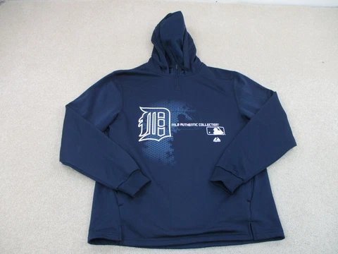 Detroit Tigers Sweater Adult Medium Blue White Baseball Hoodie Sweatshirt Men * Cover