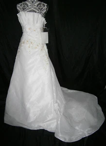 Anjolique Wedding Dress 2 White Inner Corset Beaded Ballgown Train NWT - Picture 1 of 18