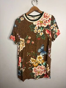 Farm Rio T-Shirt Dress Womens M Tropical Floral Brasil Lightweight Leopard 6320 - Picture 1 of 5