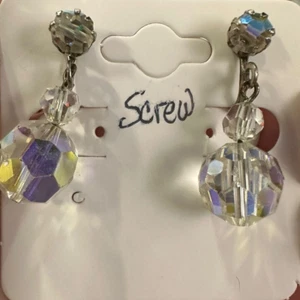 Earrings Screw on Aurora Rhinestones Vintage M-5396# - Picture 1 of 1