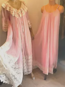 Intime California Pink chiffon & lace Nightgown Robe Peignoir Set Size Medium - Picture 1 of 11
