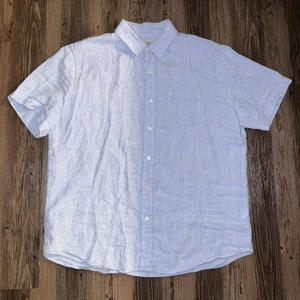 LL Bean Shirt Mens Sz XL 100% Linen Button Up Slightly Fitted Short Sleeve Blue - Picture 1 of 8
