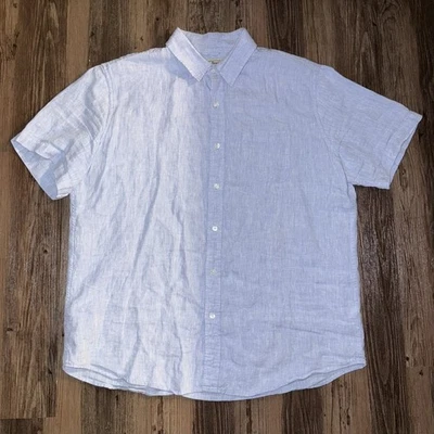 LL Bean Shirt Mens Sz XL 100% Linen Button Up Slightly Fitted Short Sleeve Blue - Image 1 of 4