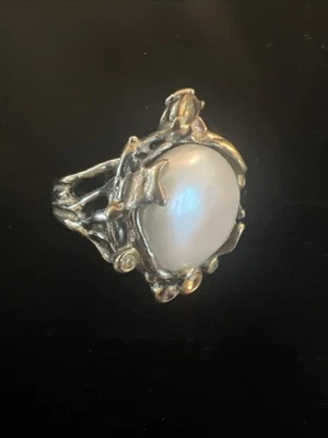 Anillo de ley, perla real barroca, rubí real, topacio real, talla 7 Foto 1 de 4