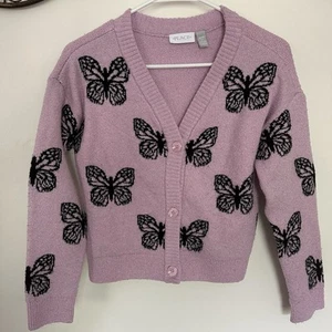 The Children’s Place Lavender Butterfly Cardigan Sweater Girls L 10/12 - Picture 1 of 3