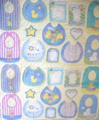 Baby Bib Hand quilted Crib Lap Quilt 42 x 47" Flannel Backing Silk Binding NEW - Image 1 of 4