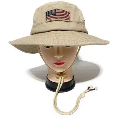 Dorfman Pacific Safari Hat Large Bald Head Island US Flag Tan Khaki Floppy - Image 1 of 4