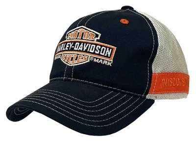 Harley-Davidson Men's Trademark B&S Curved Brim Colorblocked Mesh Trucker Cap - Image 1 of 2