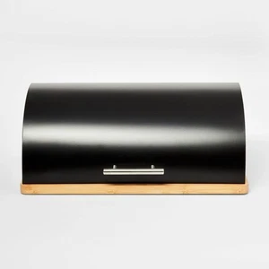 Threshold Bamboo Steel Breadbox Black Metal with Base Kitchen Countertop - Picture 1 of 5
