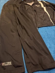Anytime Fitness XL Sports Tex Black Zip Up Jacket Pants 2 Piece Set Lot 1255 - Picture 1 of 12