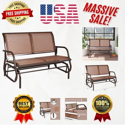 Прочный коричневый кресло-планер для 2 - стильный двухместный диван-качалка для улицы и помещений - Изображение 1 из 4