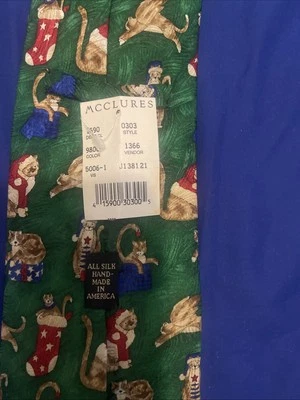 JZ Richard’s Silk Tie Christmas Holiday Cats Design No. 5006-1 McClure’s - Image 1 of 3