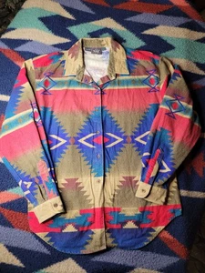 Vintage Woolrich Aztec Flannel Shirt Mens Large Southwestern Button Up USA 90s - Picture 1 of 6