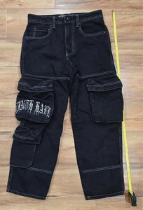Ninth Hall Cargo Pants Mens 28x26 Black Denim Jeans Work Baggy Skate Streetwear - Picture 1 of 5