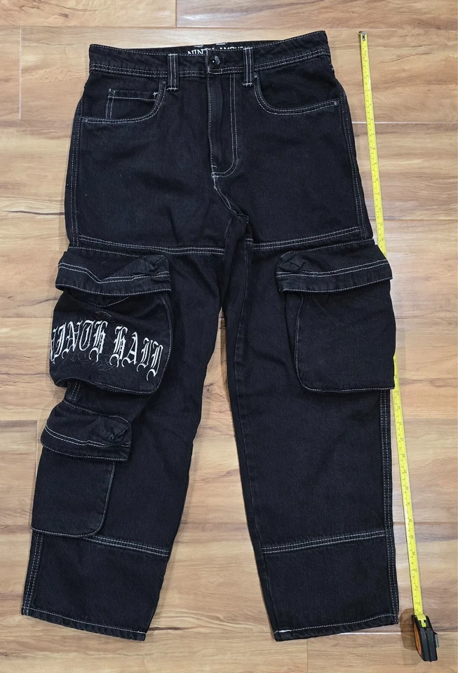 Ninth Hall Cargo Pants Mens 28x26 Black Denim Jeans Work Baggy Skate Streetwear - Image 1 of 4