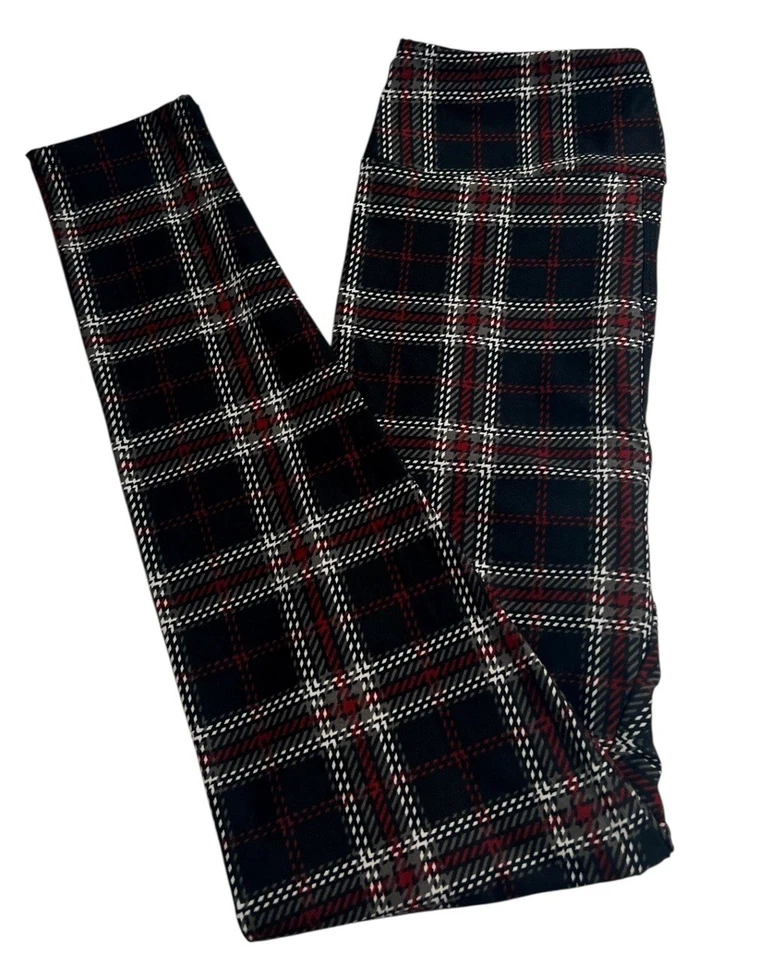 LuLaRoe Leggings OS One Size Rare Christmas PLAID Holiday Stripe Check FAST Ship - Image 1 of 4