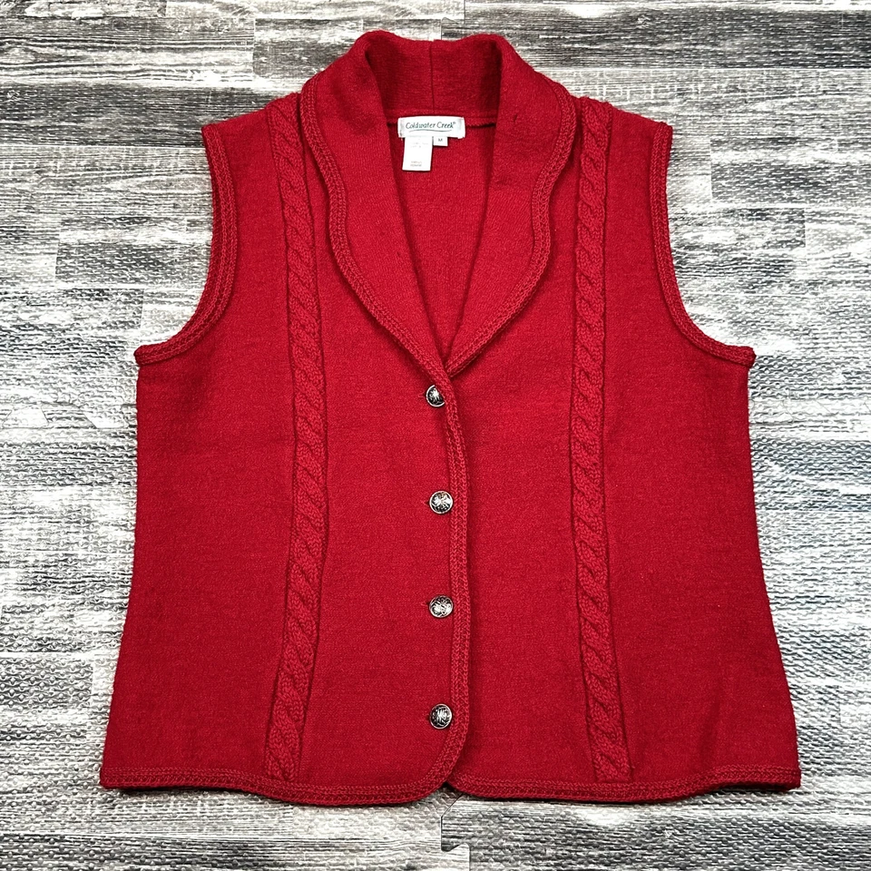 Chaqueta chaleco vintage Coldwater Creek para mujer talla mediana roja 100 % lana botón delantero Foto 1 de 4
