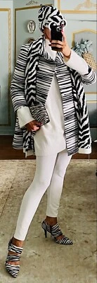 Nuevo con etiquetas Abrigo Ann Taylor Blanco Negro Cebra Talla M $250 Foto 1 de 4