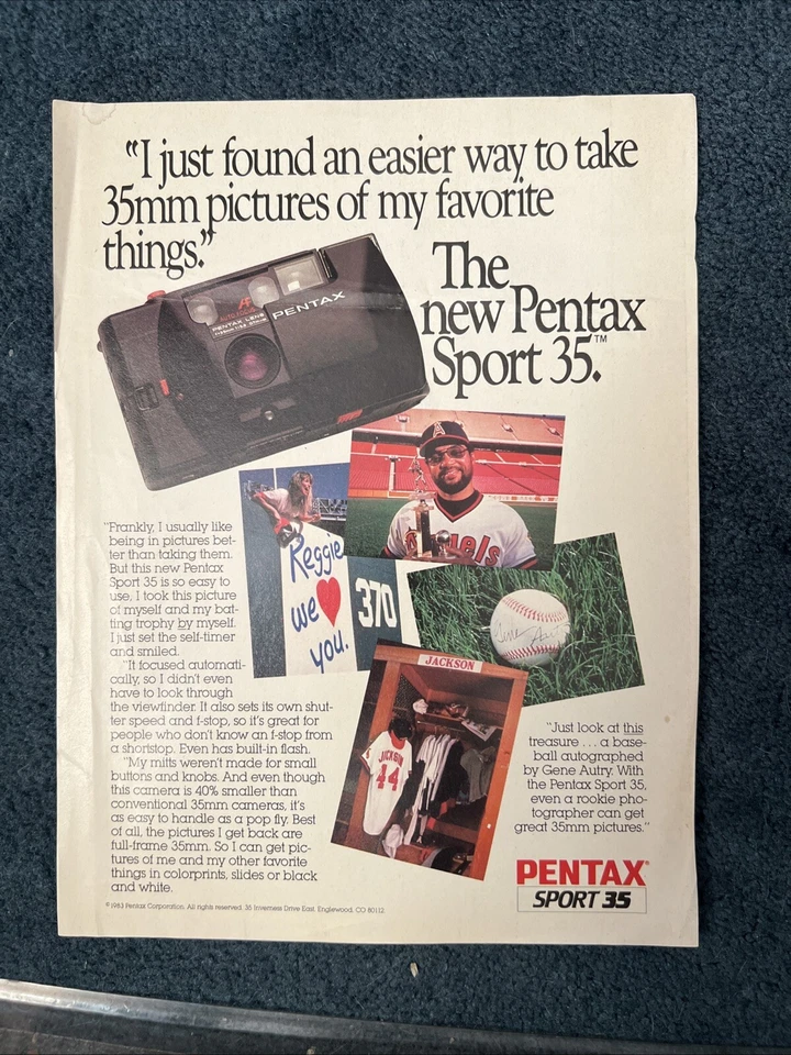 Vintage REGGIE JACKSON Pentax Cameras Print AD California Angels - Image 1 of 1