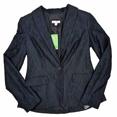 NWT Lilly Pulitzer Two Tone Feather Lace Campbell Blazer Black Blue Size 0 - Image 1 of 4