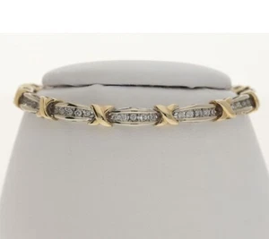 Diamond Coaster X Bracelet .75CT Multi Tone Gold 6 3/8” Long - Picture 1 of 8