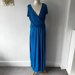 Hobbs Invitation Turquoise Blue Jersey Maxi Dress Ruched Detail Size 14 - Picture 1 of 11